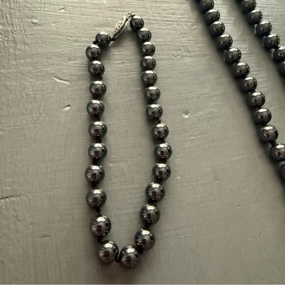 925 Sterling Silver Hematite Beaded Necklace Bracelet Set - Picture 6 of 9